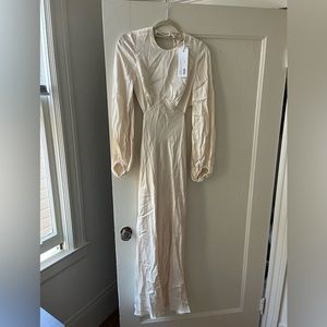 Shona Joy La Lune Open Back Balloon Sleeve Midi Dress - Cream